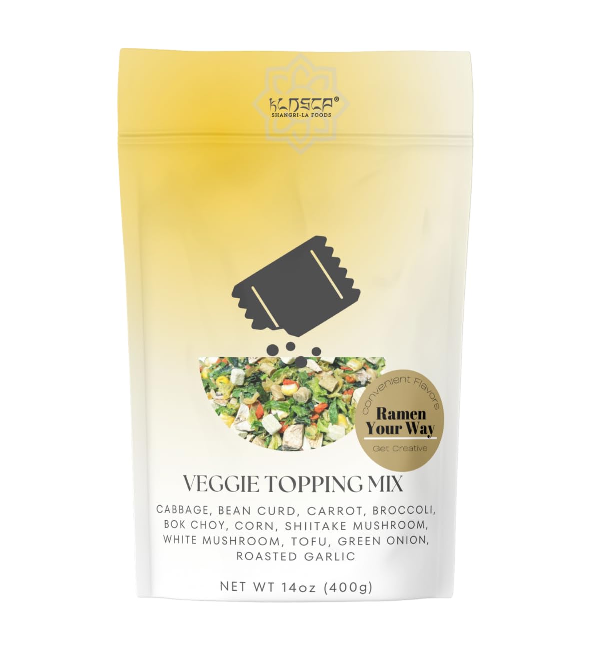 Superamen™ Veggie Topping Mix -11 veggies- Vegetable Mix: Carrots, Cabbage, Chives, Corn, Mushrooms, Tofu Cubes, Tofu Skin, Flavorful Vegetable Topping for Cup Noodles - Large 14 oz bag