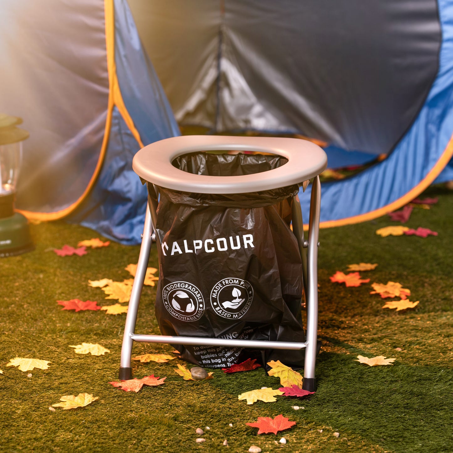 Portable Camping Toilet Seat with Trash Bag Hooks