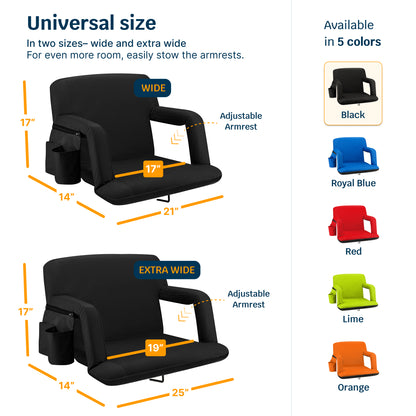 Reclining Stadium Seat with Armrests and Side Pockets