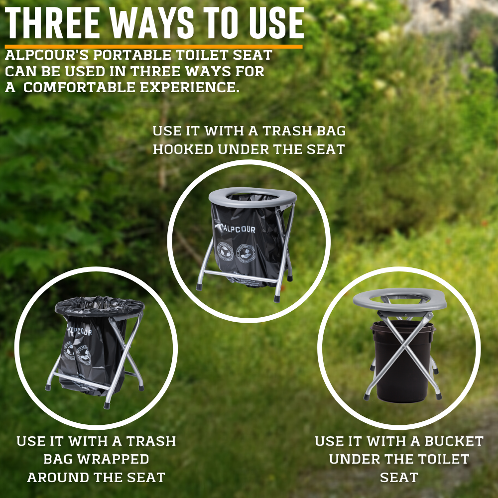 Portable Camping Toilet Seat with Trash Bag Hooks