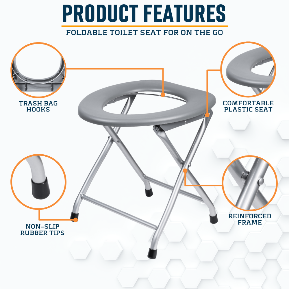 Portable Camping Toilet Seat with Trash Bag Hooks