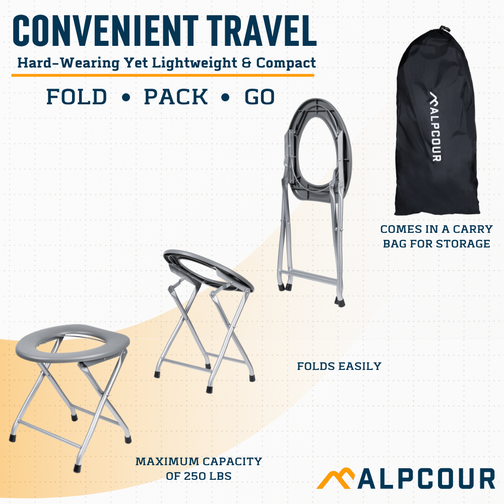 Portable Camping Toilet Seat with Trash Bag Hooks