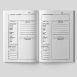 Open pages of Wellness Remembered Mental Health Journal showcasing daily mindfulness, gratitude, self-care, and self-reflection prompts.