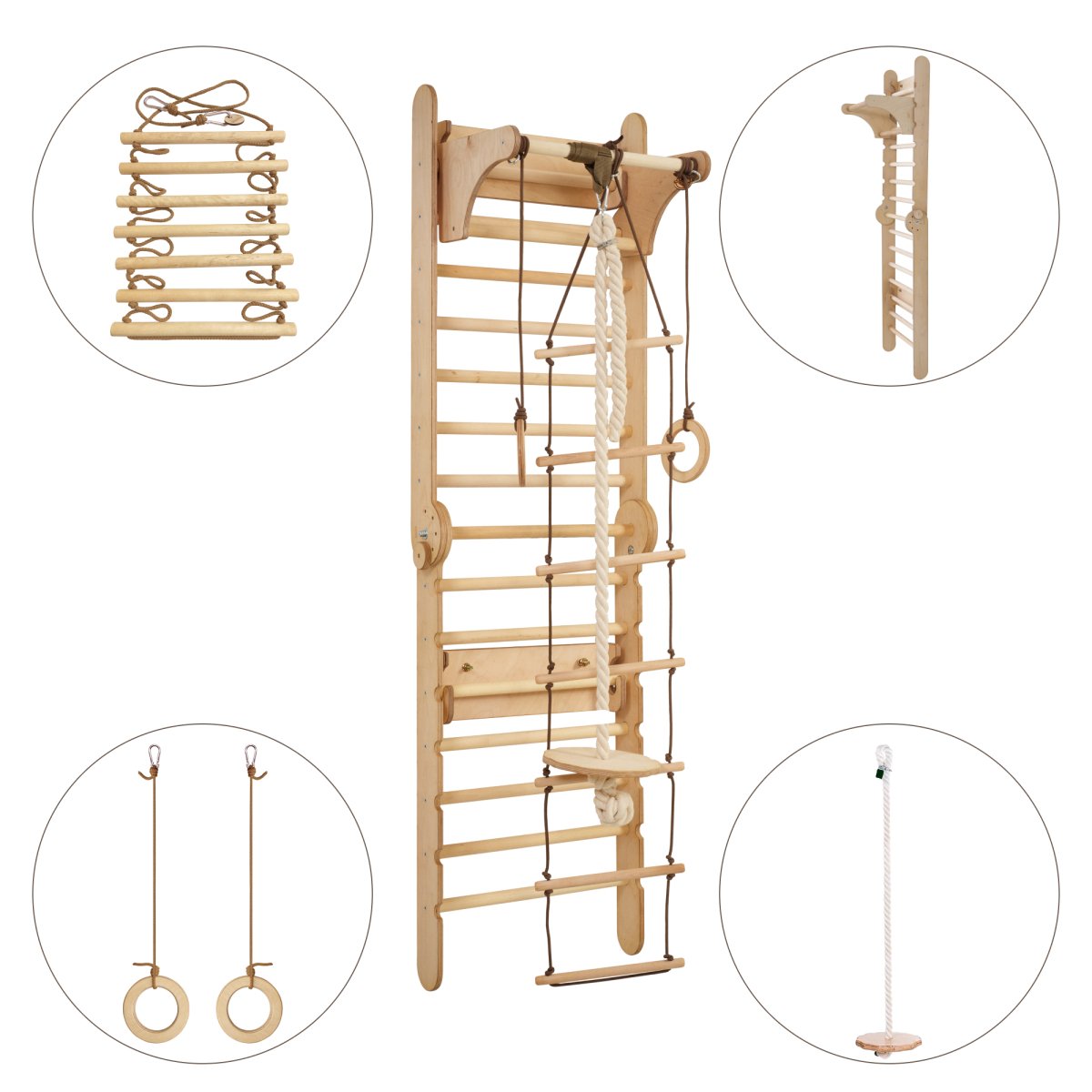 Wooden Swedish Wall / Climbing ladder for Children + Swing Set by Goodevas