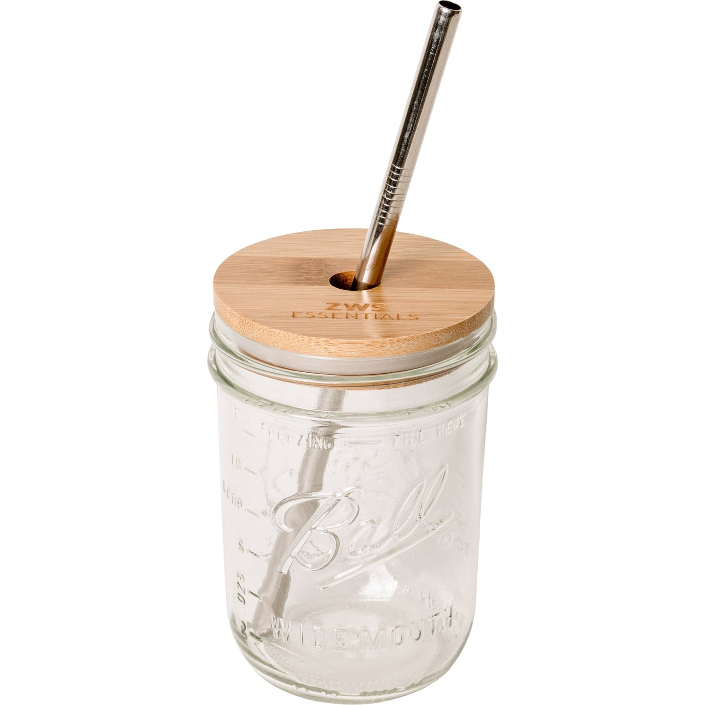 Mason Jar Kit- Mason Jar, Bamboo Lid, Stainless Steel Straw