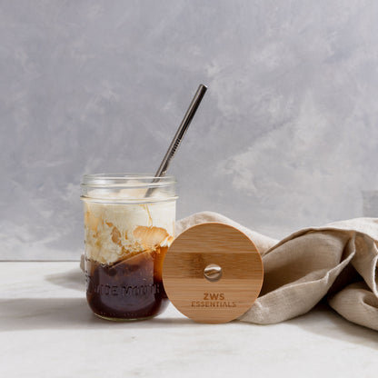 Mason Jar Kit- Mason Jar, Bamboo Lid, Stainless Steel Straw