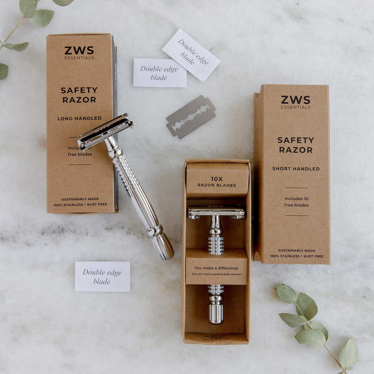 Zero Waste Safety Razor - Sustainable Razor - Single Blade, 10 Free Blades